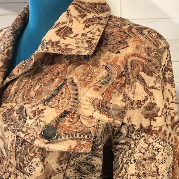 Vintage Y2K 70s boho retro vibes paisley tan rust orange cotton canvas jacket M - Picture 5 of 10